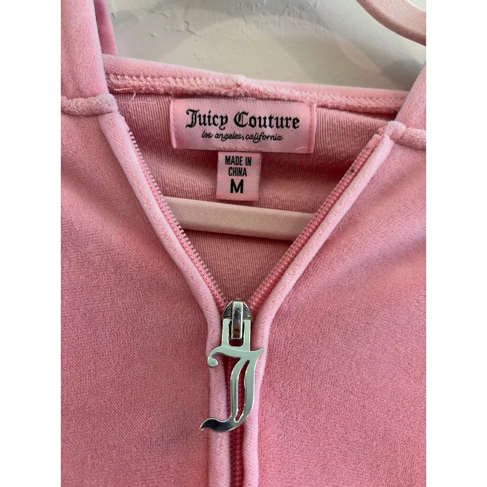 Juicy Couture Pink Velour Tracksuit Set Rhinestone Logo Hoodie Pants Womens M